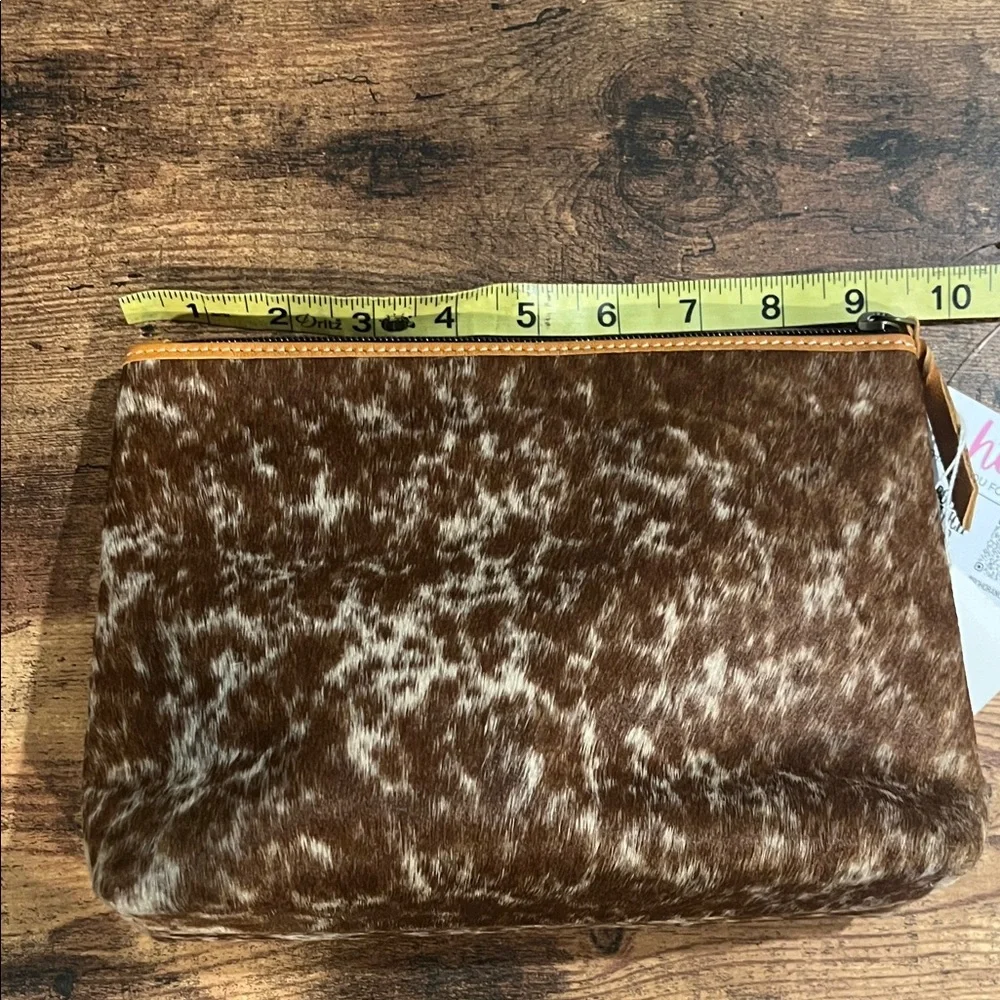Brown Cowhide Cosmetic Bag with Western Accent